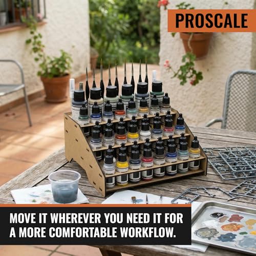 PROSCALE Paint Rack Organizer for Miniature & Model Paints Tabletop Paint Stand with 26mm & 36mm Holes Brush & Tool Holder Artist Room Compatible with Vallejo, Army Painter, AK (Module A) - color: Paint rack A