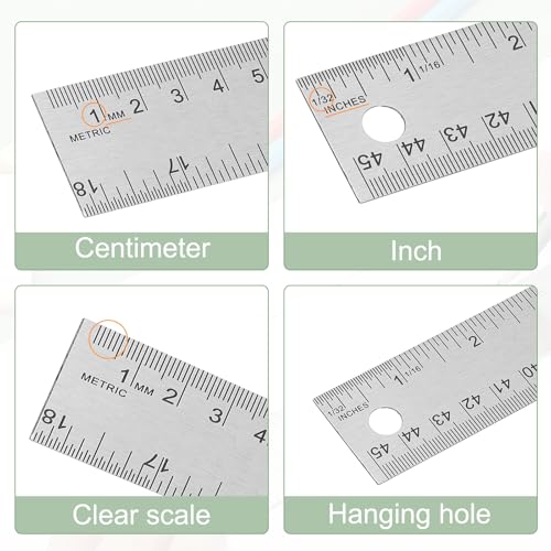 PATIKIL Stainless Steel Ruler Cork Backed, 18 Inch Straight Edge Ruler Non-Slip Cork Backing with Inch and Centimeter Scale for Office Engineering Drawing - size: 18 Inch