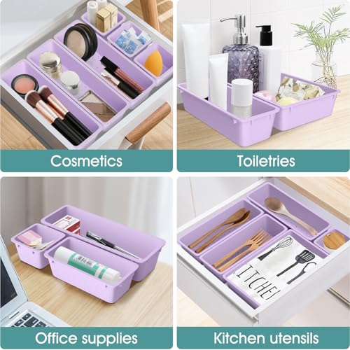 25 PCS Plastic Drawer Organizer Set, Makeup Organizers and Storage Bins - color: Purple