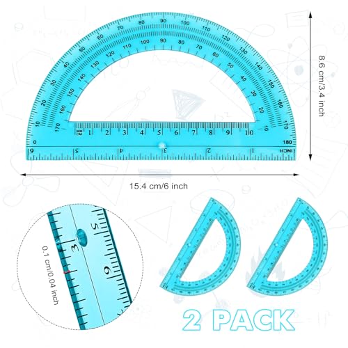 Zonon 2 Pcs 6 Inch Plastic Protractor 180° Math Protractors, Blue - color: Blue