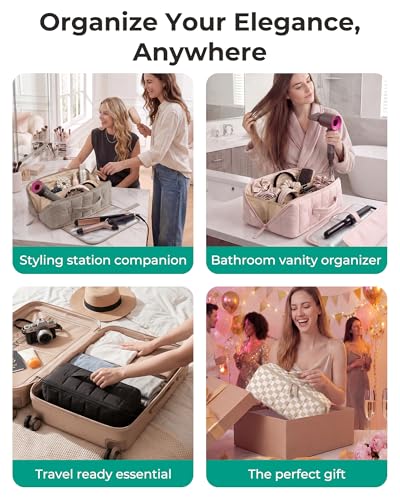 BAGSMART Hair Tool Travel Bag Compatible with Shark FlexStyle, Wide Open - color: Baby Pink