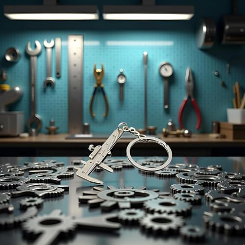Mini Vernier Caliper Keychain, Car Keychain,Vernier Caliper Ruler Sliding Key Holder Rings Keychain Tools Cool Keychain Gift Ideas for Men Women 3D Movable Precision Measurement Tool