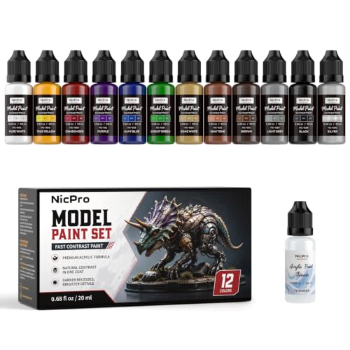 Nicpro 12 Colors Fast Contrast Model Paint Set, 20ml Ready to Use - style: Contrast-style