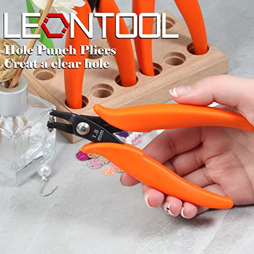 Metal Hole Punch Pliers 5.5" Small Round Hole Punch Pliers Two Replacement Pins for Jewelry Making to Create 1.5mm Clean Holes Jewelry Tool with PVC Handles for Handcraft Work DIY Hand Tool - style: Short Jaw 1.5mm