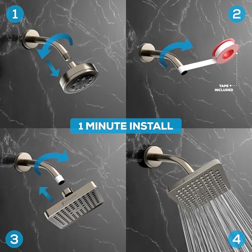 SparkPod Rain Shower Head, 6 Inch Square, Elegant Brushed Nickel Finish - color: Elegant Brushed Nickel, style: 6 Inch Square