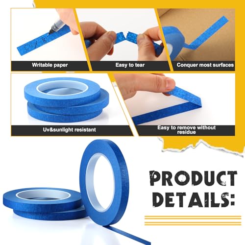 Chuangdi 1/2 Inch Width x 55 Yards Blue Painter's Drafting Tape Multi Use Masking Scrapbooking Tape (3 Rolls), 12 mm