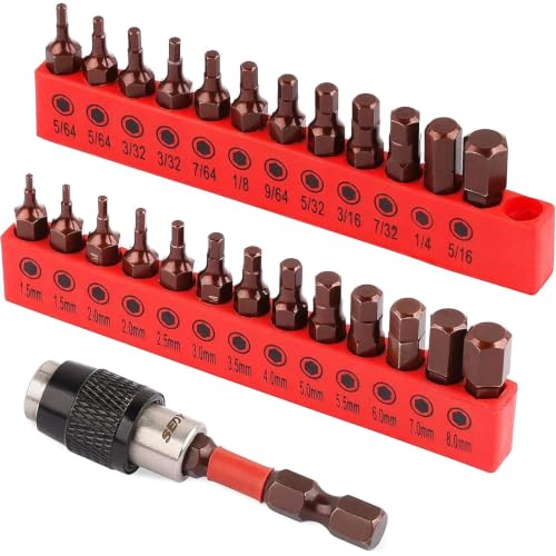 Premium 25-Piece Allen Key Drill Bit Set - Durable Allen Wrench Bits with Strong Magnetic Tips, SAE & Metric Hex Keys - color: 25 Pcs 1" Hex
