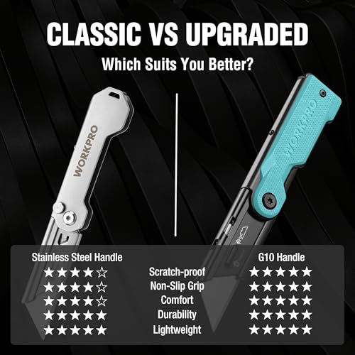 WORKPRO Folding Utility Knife, Quick Change Box Cutter, G10 Handle, Blue - style: Blue-G10 Handle(1 pack)