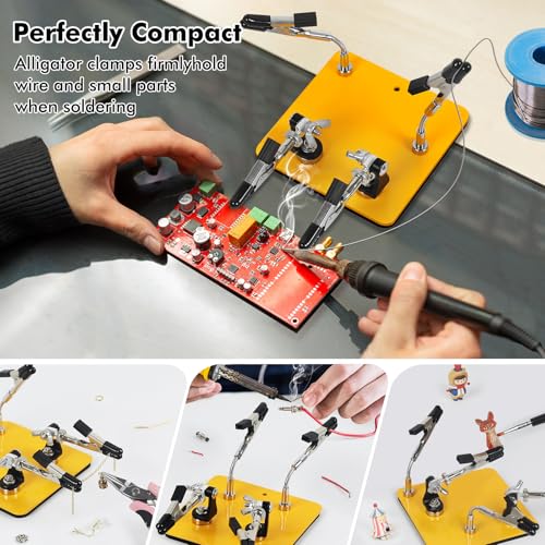 NOEVSBIG Helping Hands Soldering Station with 3.9" x 3.9" Stable Base, 360° Adjustable Soldering Clamp Tool 4 Flexible Magnetic Arms PCB Holder for Soldering Wires, Cables & Connector Repair