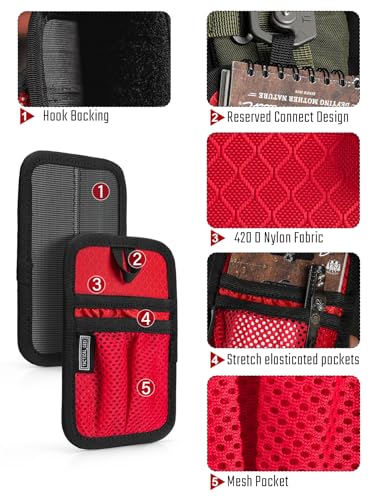TACTICAL_GEEK TCM4 Mini EDC Organizer Board, Backpack Accessories with Smooth Hook Back Panel, Utility Admin Bag Insert Panel Modular Organizer with Open Pocket & Mesh Pocket (Red) - color: TCM4-Red