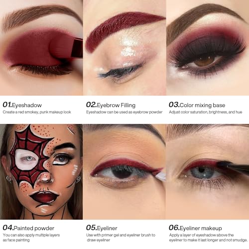 DE'LANCI Dark Red Eyeshadow Matte, Single Crimson Red Eyeshadow Palette + Applicator, Intense Blendable Burgunry Shade Red Eye Makeup, for Halloween Bruise Makeup Vampire Zombie Goth SFX Body Paint 07 - color: dark red