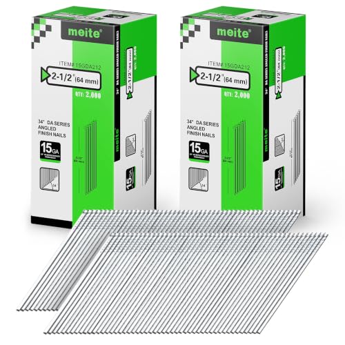 meite 15 Gauge Angled Finish Nails 2-1/2 Inch 34 Degree Galvanized 4,000PCS - size: 2-1/2" Leg, style: 2 Boxes (4,000PCS)