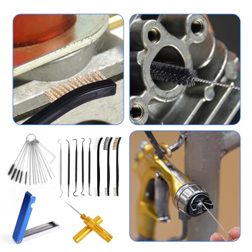 Carburetor Jet Cleaning Tool Kit, Airbrush Torch Tip Cleaner Set with Nylon Brushes Cleaning Hooks & Needles Wire Brushes Sharp Picks for Motorcycle Throttle Body Lawn Mower Small Engine ATV Welder