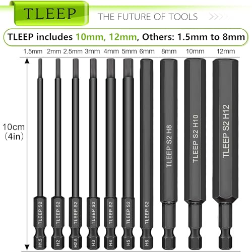 1/4 Inch 3.94" Long Allen Wrench Drill Bits w/ 1/4" Quick Change Bit Driver, Metric Hex Screwdriver Set, Magnetic Allen Key Drill Bit Set 1.5mm-12mm S2 Steel Allen Socket Set for Ikea Furniture - size: Set 10: 1.5mm to 12mm