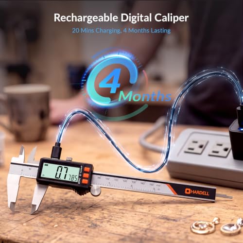HARDELL Digital Caliper, Rechargeable Calipers with Power Display, 6"