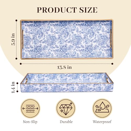 MAONAME Blue Bathroom Vanity Tray, Plastic Decorative Trays with Handles - color: Bohemian-9