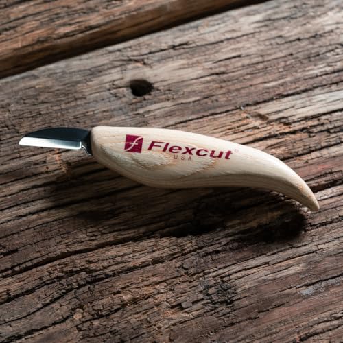 FLEXCUT Wood Carving Tools | Cutting Knife | 1095 High Carbon Steel Blade| Ergonomic Ash Wood Handle| 1-1/4 inch Blade Bevel Length | KN12 | Made in the U.S.A - style: Cutting Knife, 1-1/4 inch