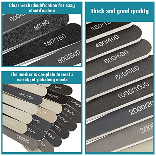 Honoson 60 Pcs Sanding Sticks for Plastic Models 80-12000 Grit Polishing Sticks Assorted Metal and Wood Sanding Tools Accessory for Model Craft Amateur Beginner, 5 x 0.8 Inch(Water Drop Style) - style: Water Drop Style