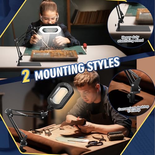 12X Magnifying Glass with Light and Stand, 144 LED Lighted Magnifying Light - color: Black