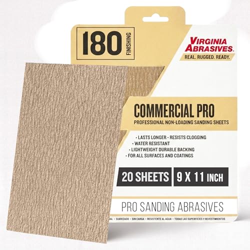 Sandpaper Sheets Commercial Pro, 180 Grit, Fine, 9” x 11”, 20 Pack