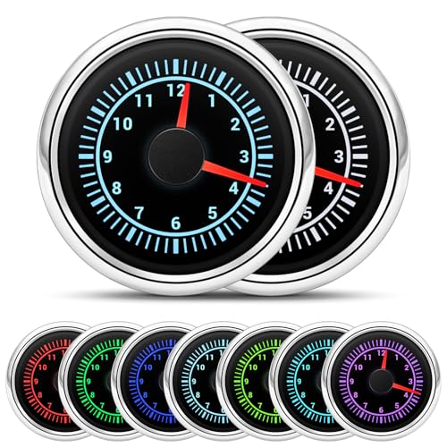 ARTILAURA 2" 52mm Clock Gauge 7 Color Waterproof 0-12 Hours Clock Meter Gauge for Car Boat (Black & Silver) - color: Black & Silver