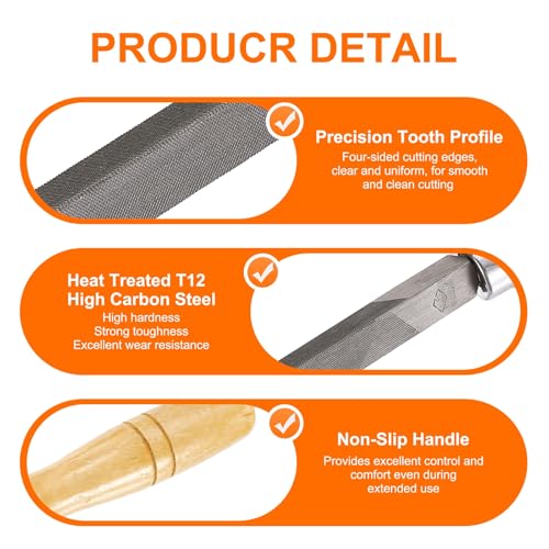 HARFINGTON Triangle Coarse Teeth Cut File 10" Double Cut Teeth High Carbon Steel Hand Rasp File Wood Handle for Metal Wood Deburring Removing - size: 10", style: Coarse