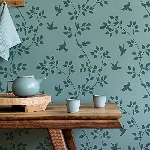 Morning Song Wall Stencil - Decorative Vine and Bird Pattern Template for DIY Painting - Reusable Stencils for Walls Large Design - Cutting Edge Stencils