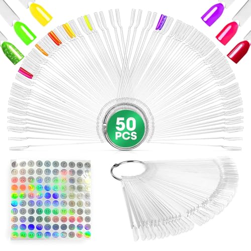 50 Pcs Clear Nail Swatch Sticks, Numbered Tips & Metal Ring, Acrylic - color: 50Pcs Clear Acrylic Nail Polish Swatch Sticks
