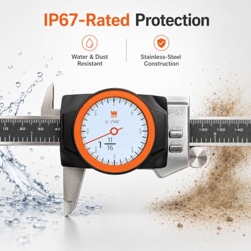 WEN 6-Inch Stainless Steel Digital Dial Caliper with LED Readout, Smart Functionality, and Storage Case, IP67 Rated (10767D) - style: Stainless Steel w/ Smart Display