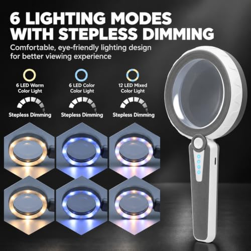 45X Magnifying Glass with Light, Rechargeable Magnifier for Reading - color: Elegant Grey
