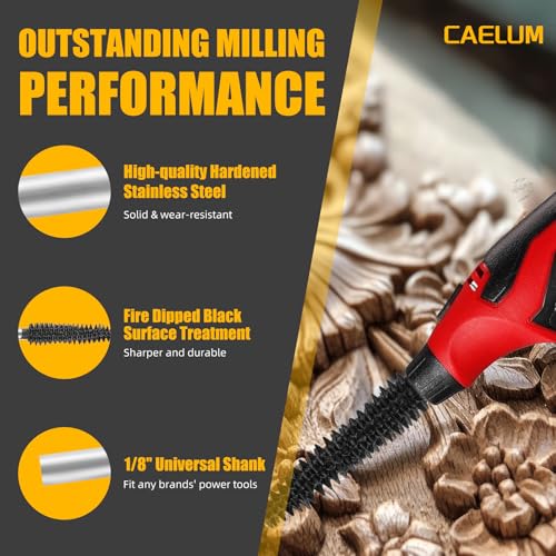 CAELUM Small Taper Carbide Rotary Burr, 1/8" Very Coarse Wood Carving Kit - color: Small Taper