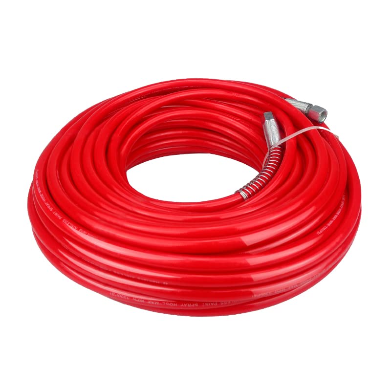 50ft 1/4inch Airless Paint Sprayer Hose Flexible Fiber Tube Spray Paint 4350 PSI Working Pressure Universal Airless Sprayer Hose Fittings with Hose Protector Coil Spring for Outdoor,Yard, Farm - size: 50ft