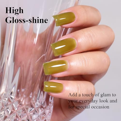 Olive Green Jelly Gel Nail Polish, Army Green Sheer Translucent UV Gel Polish for Nail Art Soak off UV Led 10ML - color: Jelly-Olive Green
