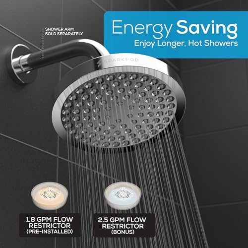 SparkPod Rain Shower Head, 6 Inch Round, Luxury Polished Chrome Finish - color: Chrome (Polished), style: 6 Inch Round