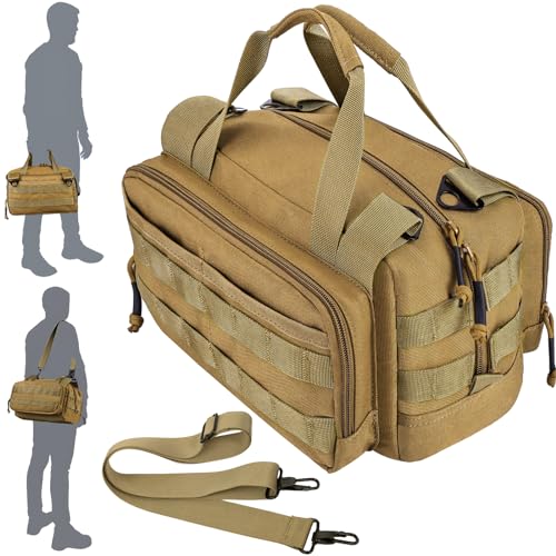 MOZETO 12 inch Tool Bag, Water-Resistant Small Tactical Tool Bag, Durable Handle Tool Bags for Men with Shoulder Strap (Brown) - color: Brown