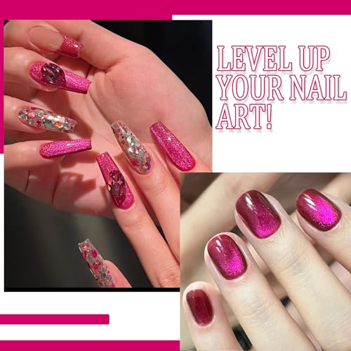 Nail Polish Cat Eye Gel Polish Crimson Summer Nail Lacquer in Vibrant Colors for DIY Nail Art 0.35 fl oz UV/LED Gel with Magnet Stick (Dark Pink, 10ML/0.35 Fl Oz) - color: Dark Pink