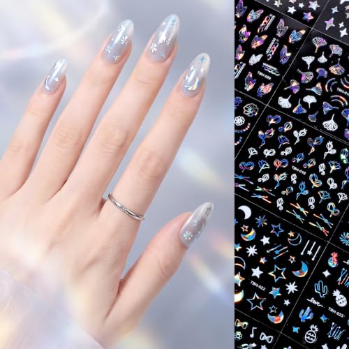 60 Sheets Aurora Nail Stickers for Nail Art, Star Art Stickers