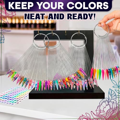 200 Pcs Nail Swatch Sticks Stiletto with 4 Metal Rings & Numbering Stickers - color: 200 Pcs Clear Acrylic Nail Swatch Sticks Stiletto