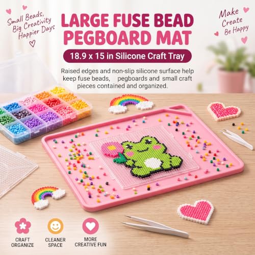 Large Fuse Bead Pegboard Mat 18.9 x 15 in, Silicone Non-Slip Craft Tray Mat - color: light pink