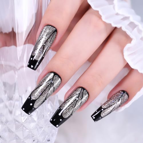 Black Gel Polish Glitter Hema Free 0.34 OZ Same Color Same Top Cover Black Reflective Sparkle UV Polish Christmas Manicure Art DIY - color: G-Black Glitter