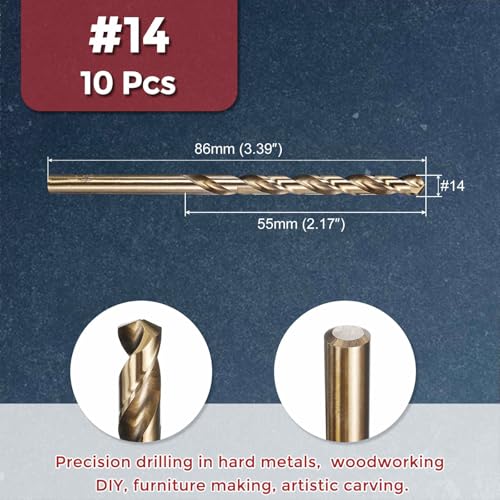 10pcs Micro Drill Bit #14 Diameter 4.623mm 4341 HSS for Soft Metal - size: #14