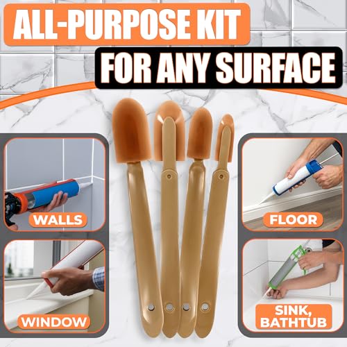 4-Piece Caulking Tool Kit for Silicone Sealant, Grout and Sink Edges
