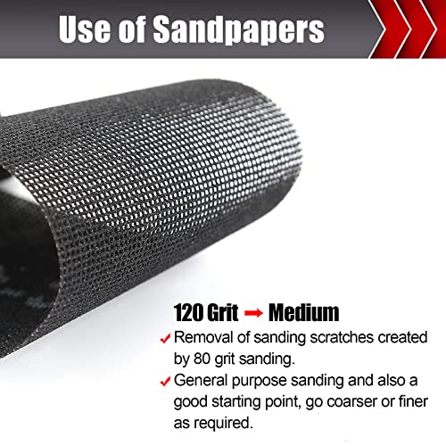 BOSHCRAFT 15 Pcs 120 Grit Sanding Screen Mesh Sheets, Drywall Sandpaper Assortment for Wood Metal Auto Hand Sander & Pole Sander, Wet or Dry Sanding Mesh 4-3/16" x 11" - style: 120 Grit-10pcs