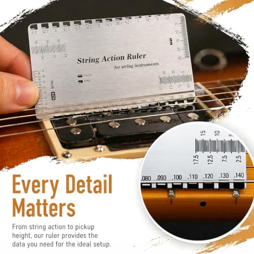 String Action Gauge Ruler, Precision Guitar String Height Measuring Tool for Electric, Acoustic & Bass Guitar, Professional Luthier Setup Ruler for String Action Adjustment