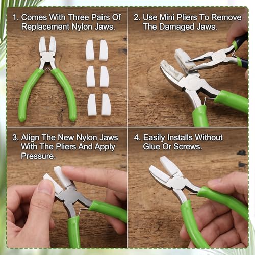 Flat Nose Pliers for Jewelry Making Nylon Jaw Pliers for Jewelry Making Lat Nose Soft Jaw Plier Spring Loaded Soft Noses Plier Wire Straightener Wire Wrapping Tool for Chain Makings, 5-Inch Green