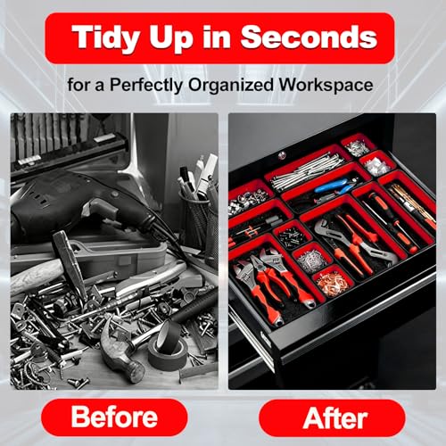 Collapsible Magnetic Parts Tray Set, 3 Different Sizes，Red - color: Red
