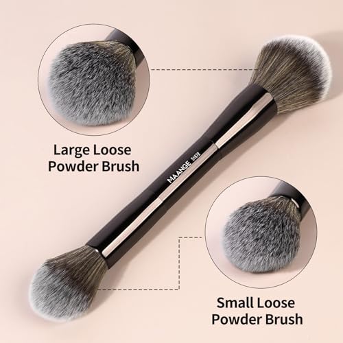 MAANGE Foundation Makeup Brushes, 2Pcs Double Ended Makeup Brush for Blending Liquid Powder Concealer Cream Blush Buffe (Brown) - color: Brown-2pcs
