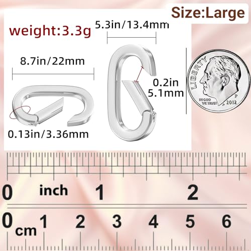 MKCYD 10Pcs Oval Clasp Tiny Carabiner Necklace Clasps and Closures - color: Silver, size: Large (0.90 × 0.50 × 0.12 in)
