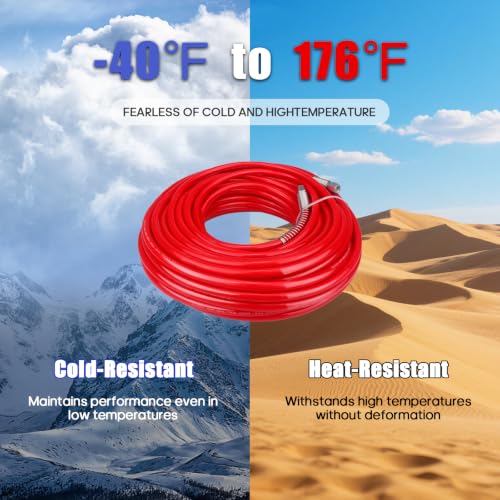 Airless Paint Hose for Graco Sprayers Braided Wire High Pressure Airless Paint Spray Hose 1/4inch Upgraded (Red, 25ft) - size: 25ft