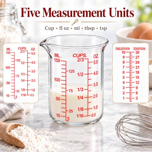 Ackers BORO3.3 Glass Measuring Cup, V-Shaped Spout, 150 mL / 5 oz, Single - size: 150 ML (5 Oz)-SINGLE